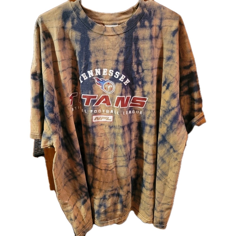 VTG Y2K Tennessee Titans Tan & Navy Tie Dye T Shirt NFL Football 2000s Size XXL
